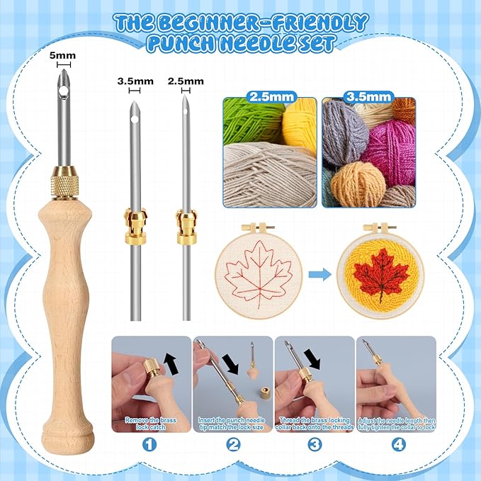 35Pcs Punch Needle Kit Adult Beginner, Adjustable Punch Needle Tool with Different Size Needles & Storage Case, Wooden Handle Embroidery Pen Set for Christmas Gifts, Decoration & DIY Craft Project