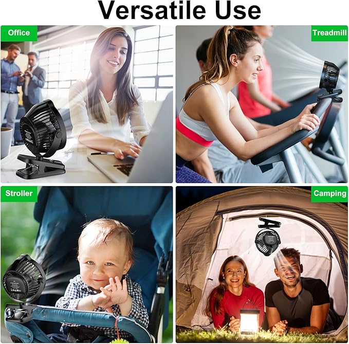 Minthouz Clip on Fan - 720° Rotation Portable Small Fan with LCD Digital Display, 8000mAh Low Noise Desk Fan for Outdoor Camping/Stroller/Home/Office