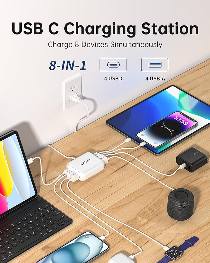 USB C Charger 8 Port Block, Fast Charging Station for Multiple Devices,Multiport USB Charging Hub for iPhone,Samsung,Switch,Fan,Speaker,lamp,etc.