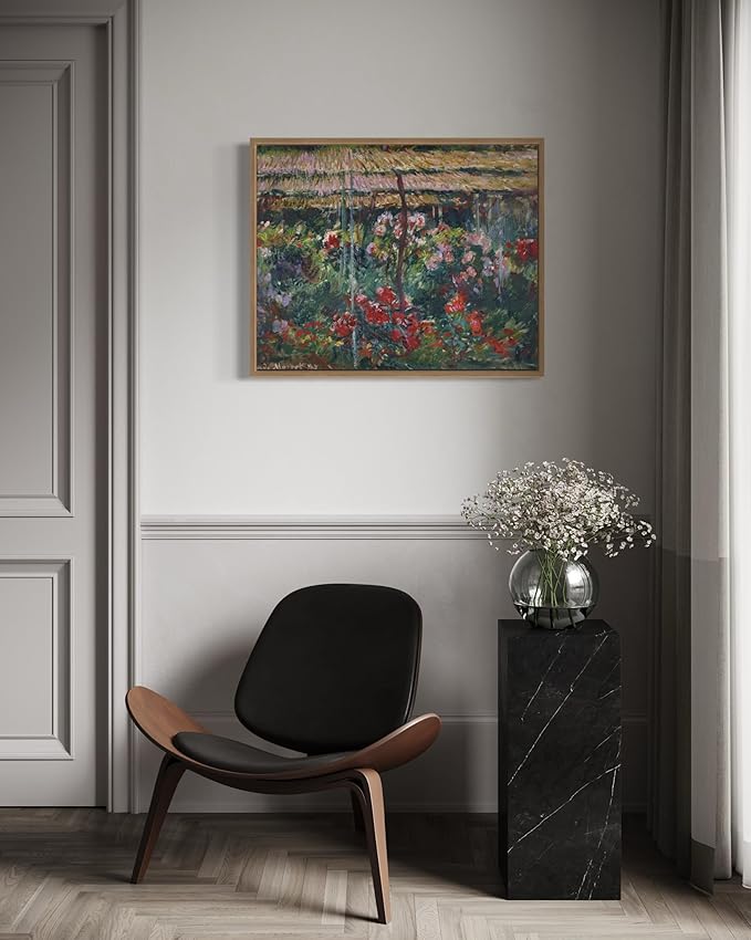 Peony Garden Claude Monet Wall Art Print Poster, Impressionist Painting Wall Art Wall Decor, for Bedroom and Living room Bathroom Decor 115 (Peony Garden, 8 x 10 inches, Wood Frame)
