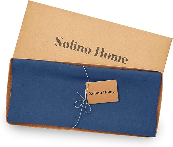 Solino Home Linen Table Runner 108 Inches Long - 100% Pure Linen Indigo Blue Dining Table Runner 14 x 108 Inch for Winter - Fete