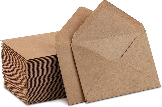 Kraft Mini Envelopes Brown Kraft Gummed Envelopes for Gift Cards and Business Cards (4"x2.75" 60 Pack)