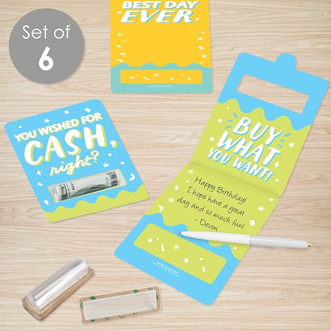 Big Dot of Happiness Party Time - DIY Assorted Happy Birthday Party Cash Holder Gift - Funny Money Cards - Set of 6