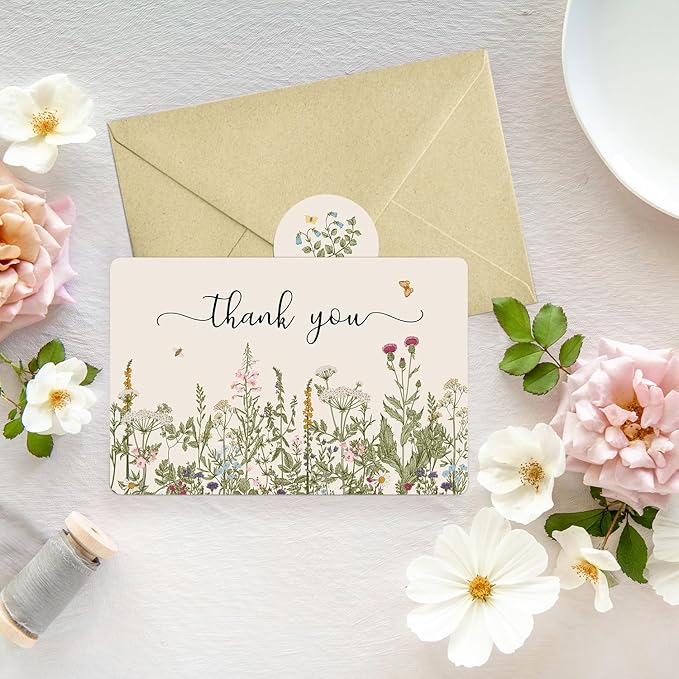 Artoid Mode 12 Pack Fall Wildflower Thank You Cards Floral Leaves Greeting Cards Gift With Envelope Sticker Blank Note Cards for Birthday Wedding Baby Shower Bridal Shower, 4 x 6 Inch