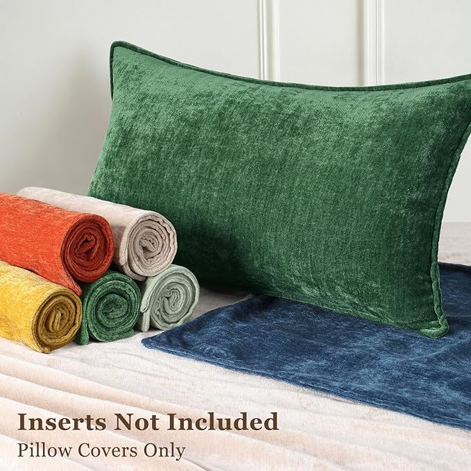 decorUhome Spring Couch Throw Pillow Covers 18x18 Set of 2, Decorative Soft Velvet Neutral Chenille Pillow Covers with Elegant Design for Sofa Bed Living Room Home Decor, Green