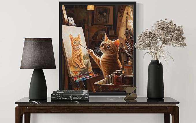 Cat Artist Art Poster Print, Cat Kitten Painting Humor Portrait Pet Artwork Decor Gallery A8 (Artist, 8 x 10 inches, Unframed)