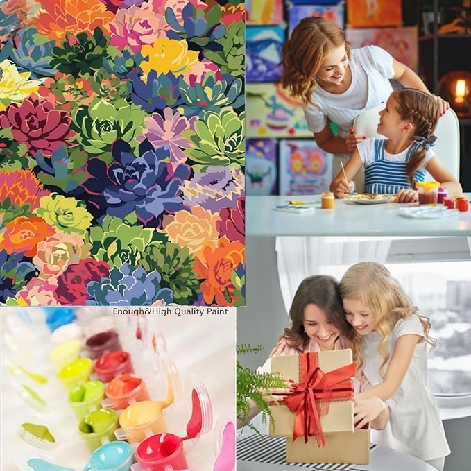 CSZPPQAF Paint by Numbers Kit for Adults Beginner, Plants Succulent Paint by Number Kits on Canvas, DIY Green Plant DIY Acrylic Watercolor Oil Painting by Numbers for Home Wall Decor 16X20inch