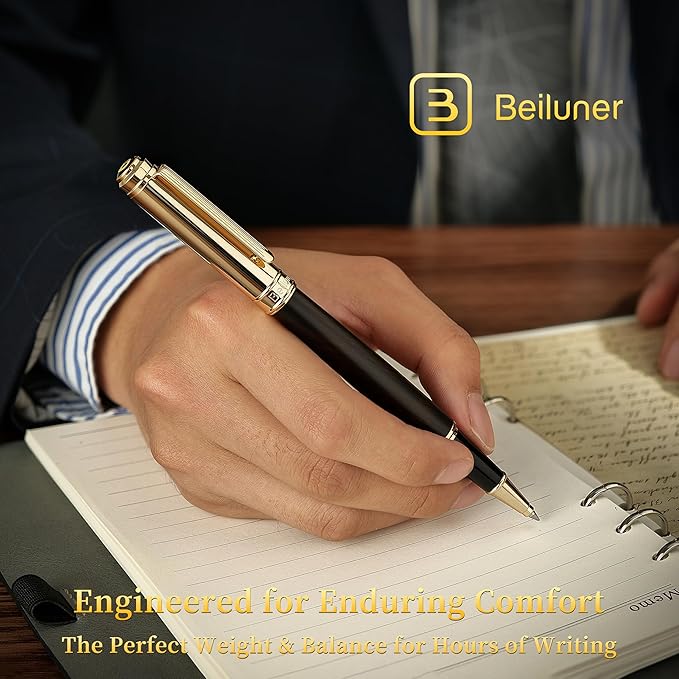 BEILUNER Black Sandalwood with 24K Gold Plated Rollerball Pen, Elegant & Luxurious Executive Writing Instrument for Women & Men, Premium Gift Box for Christmas, Birthday and Anniversary