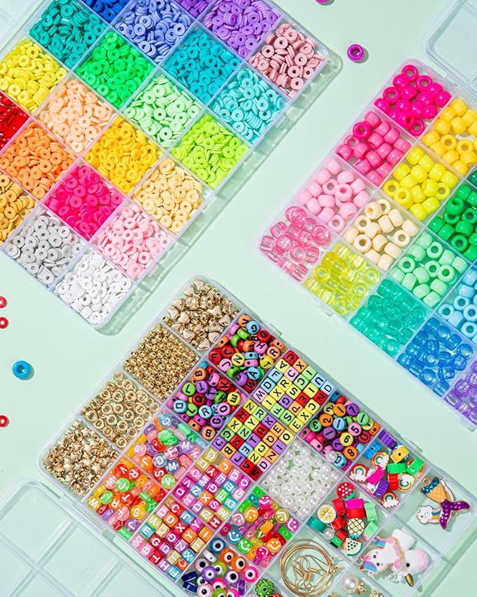 Taybonds Friendship Bracelet Making Kit for Girls Age 6+, 3 Boxes Jewelry Making Kit with Polymer Clay Charms, Clay, Pony, Letter Beads, Pearls, Unicorn Mermaid Rainbow Pendants, Craft Supplies Gift