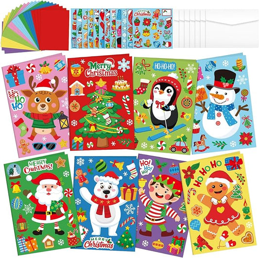 Fullhawl 48 Set Christmas Card Making Kits DIY Christmas Craft with Stickers and Envelopes Make Your Own Greeting Card Handmade Xmas Folded for Gift Party Decor Home Activities (Xmas)