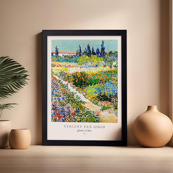 Monem Art Vintage Van Gogh Poster - Retro Impressionism Print - Garden at Arles, Colorful, Aesthetic, Beautiful - Gift for Artist, Friend - Wall Decor for Home, Office, 16x20 Black Framed
