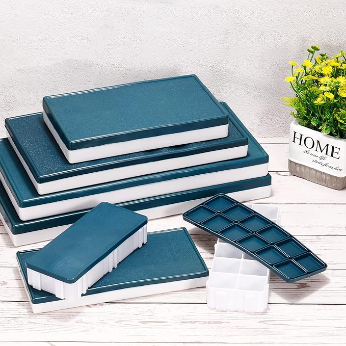 PATIKIL 10 Compartments Paint Palette, 2 Pack Plastic Painting Tray Deep Saver Box Detachable with Soft Cover Art Supplies Storage Organizer for Watercolor Gouache Oil Paint Art
