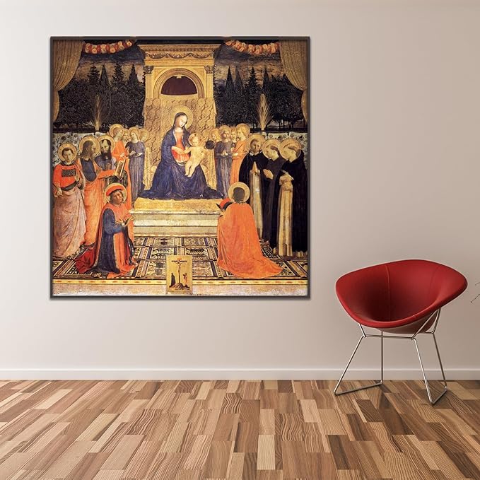 Angelico Canvas Wall Art San Marco Altarpiece Poster Religious Cultural Wall Art Renaissance Print Modern Home Decor Suitable for Home Classroom Office Wall Decor Unframed(12x12in/30x30cm)