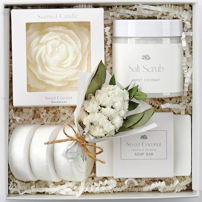 Spa Gift Box for Women – Sweet Coconut Small Bath Set for Relaxation – Birthday & Christmas Gifts for Women