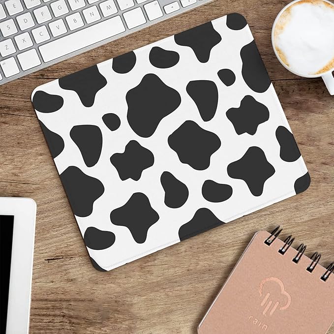 Seorsok Cow Pattern Mouse Pad,Mouse Mat Square Waterproof Mousepad Non-Slip Rubber Base Mouse Pads for Office Laptop,9.5"x7.8"x0.12" Inch Black&White