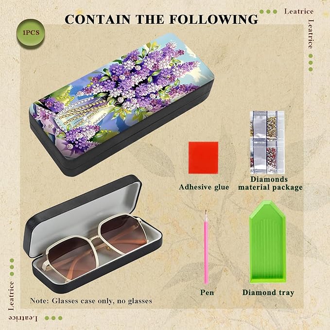 Leatrice Flower Diamond Art Kits for Adults Small Diamond Painting Kit Gem Art Paint by Diamonds Dot Eyeglasses Case 5d Diamond Art DIY for Beginner Women Lavender