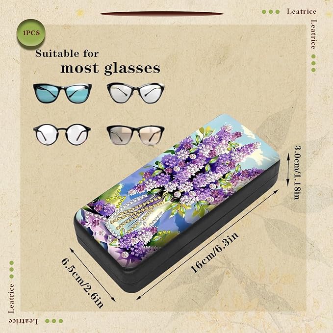 Leatrice Flower Diamond Art Kits for Adults Small Diamond Painting Kit Gem Art Paint by Diamonds Dot Eyeglasses Case 5d Diamond Art DIY for Beginner Women Lavender