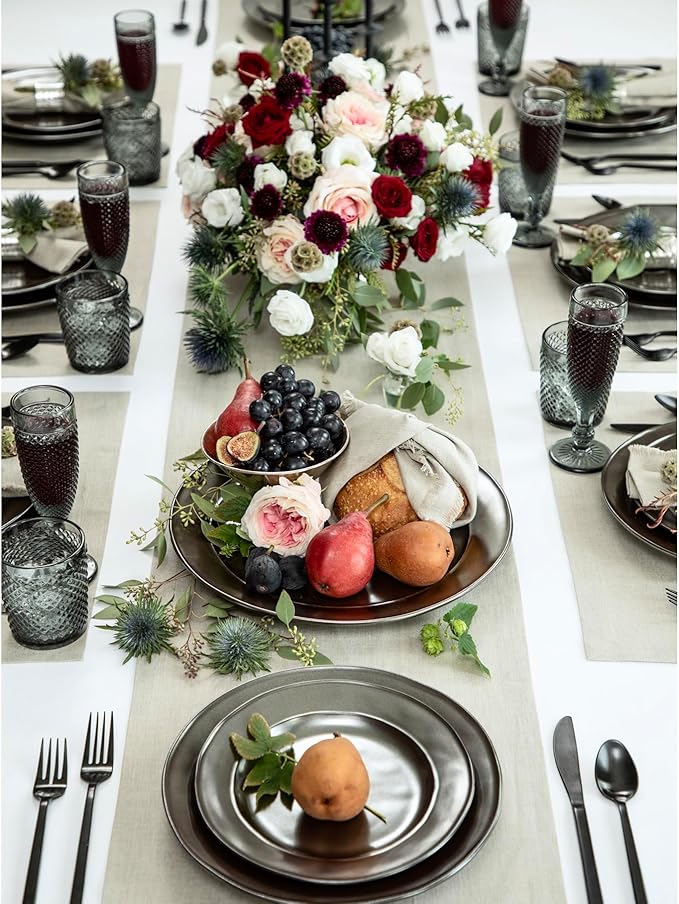 Solino Home Linen Natural Table Runner 60 Inches - 100% Pure Linen Small Table Runner 14 x 60 Inch Ideal for Dresser and Coffee Tables - Spring, Easter - Diana Medium Weight