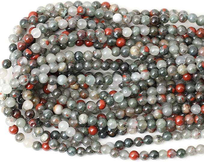 60PCS 6mm Natural African Bloodstone Gemstone Smooth Surface Round Loose Beads for Jewelry Making 1 String 15 Inches