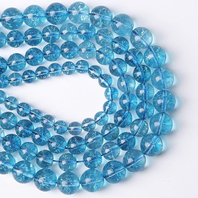 8mm 45PCS Blue Crystal Crackle Quartz Stone Spacer Round Loose Beads for Jewelry Making DIY Bracelet 15 inches Strand