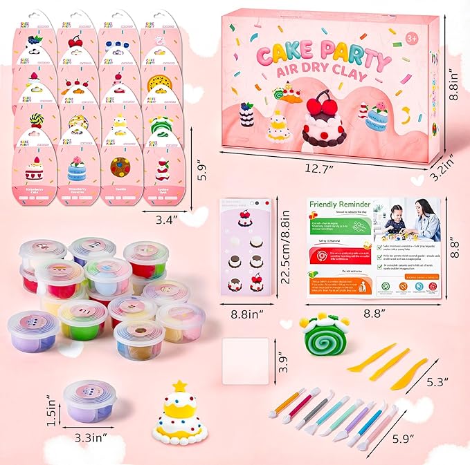 Air Dry Clay Kits for Kids-Modeling Magic Clay,16 Animals DIY Molding Clay Art Crafts Set,Ultra Light & Soft, Safe & Non-Stick with Sculpting Tools & Tutorials, Unique Gifts for Boys & Girls (Dessert)