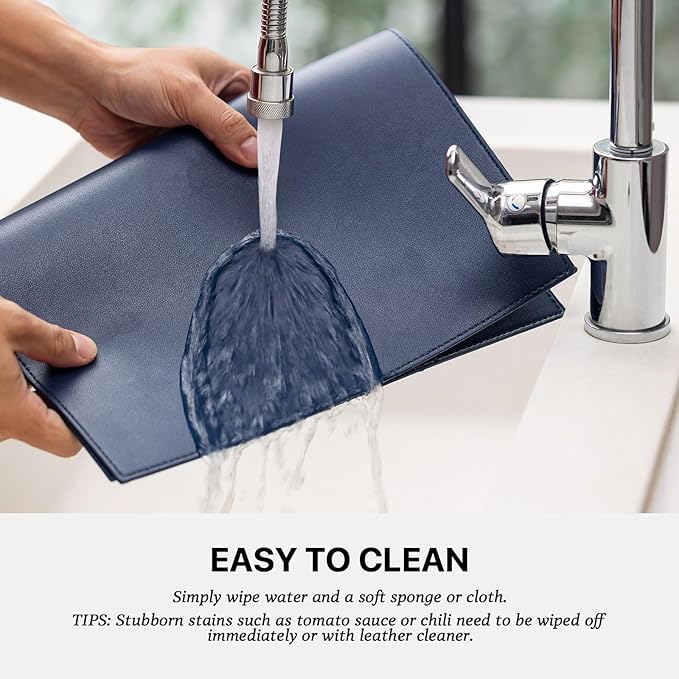 Faux Leather Placemats Set of 12 Vinyl Washable Wipeable Table Mats for Kitchen Dining Table Heat Resistant Waterproof Modern Indoor/Outdoor Placemats Non-Slip Easy Clean Place Mats-Navy Blue