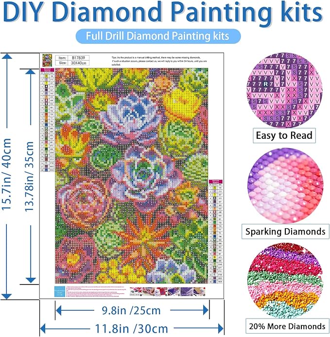 NWQZBYHT 5D Diamond Painting Kits for Adults,Succulents Diamond Art Kits for Adults,Round Full Drill Diamond Dots DIY Succulents Plant Gem Painting for Beginner Picture Crafts Home Wall Decor 12x16 In