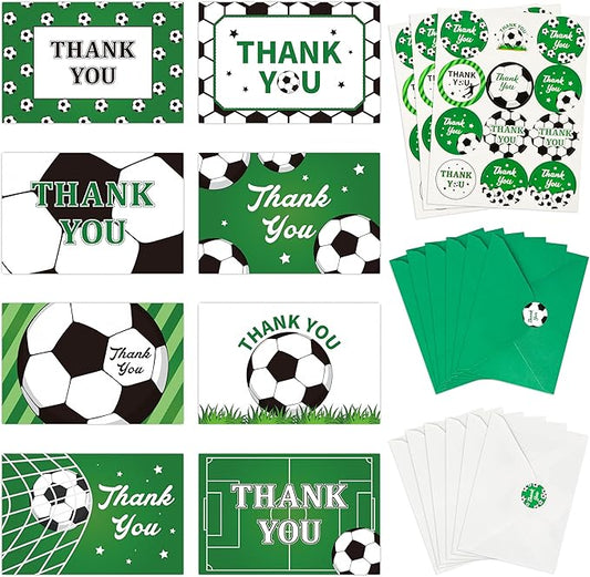 H1vojoxo 96PCS Soccer Thank You Cards with Envelopes and Stickers Thank You Notes Set Sports Ball Greeting Cards for Coach Football Players Blank Appreciation Cards for Baby Shower Birthday Party