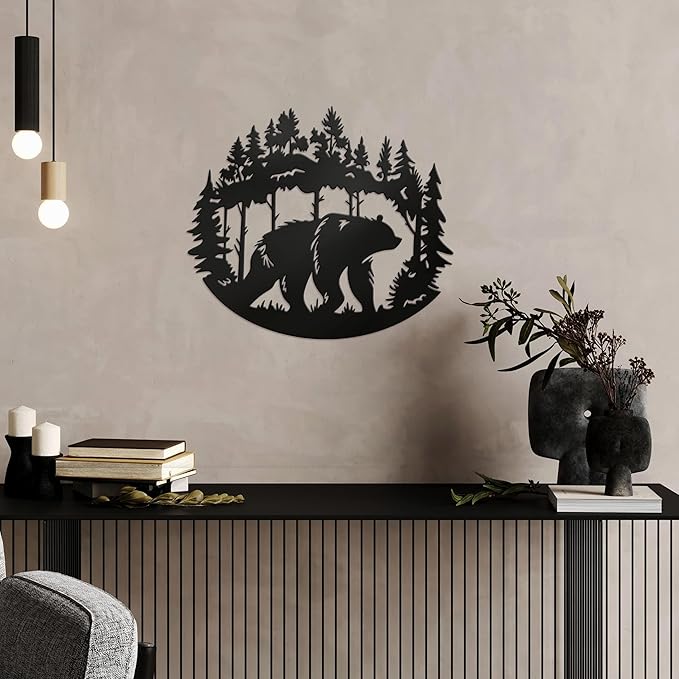 DIMARONGTON Bear Metal Wall Decor, 13x11 Black Iron Bear Silhouette, Cabin Decor for Wall or Fence, Wildlife Gift for Porch, Patio, Man Cave