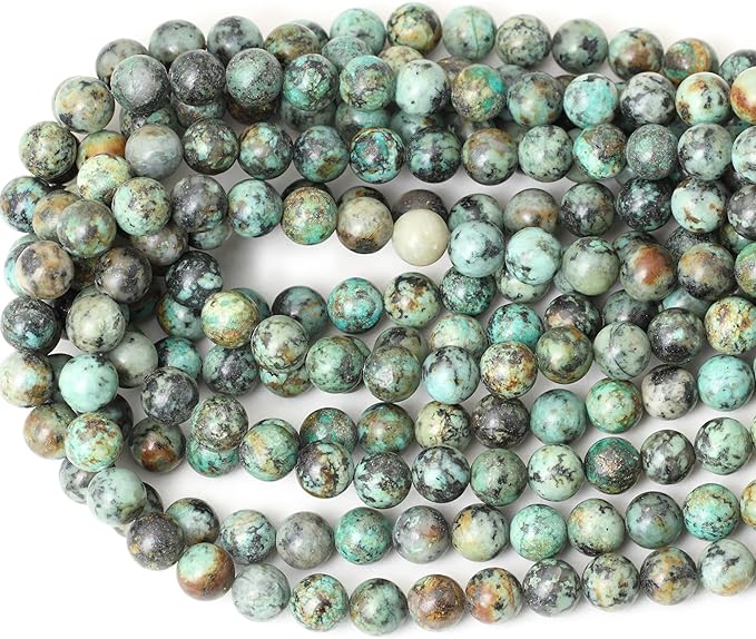 35PCS 10mm Natural African Turquoise Stone Gemstone Round Loose Beads for Jewelry Making DIY Bracelet Necklace Materials 1 Strand 15"