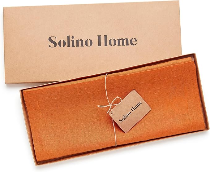 Solino Home Linen Table Runner 72 Inches Long - 100% Pure Linen Persimmon Orange Dining Table Runner 14 x 72 Inch for Spring, Easter - Fete