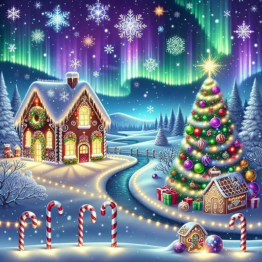 mrpwnle Christmas Diamond Art Kits for Adults-Christmas Diamond Painting Kit for Adults Beginners,5D Round Full Drill Winter Gem Painting Crafts Kit for Home Wall Decor 13.8x13.8inch