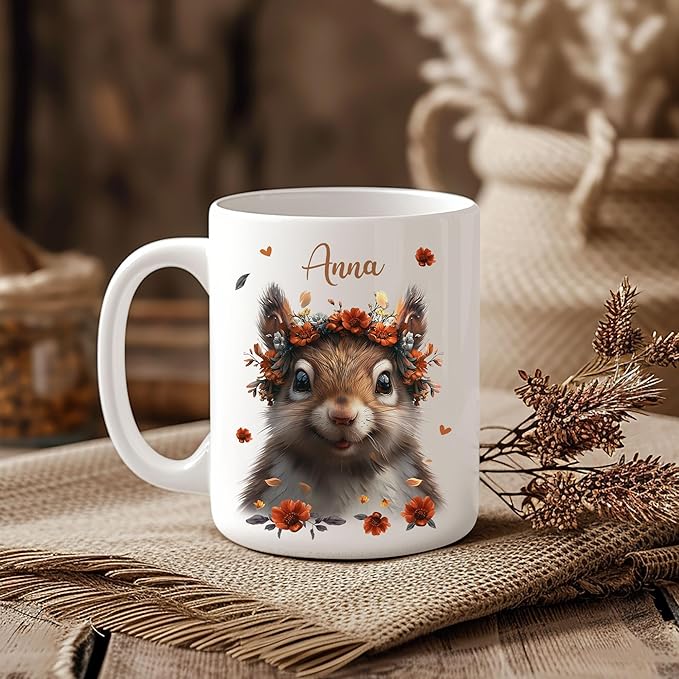 Hyturtle Personalized Cute Squirrel Coffee Mug - Girls Who Love Squirrels - Animal Lover Gifts - Custom Ceramic Mug 11oz - 15oz