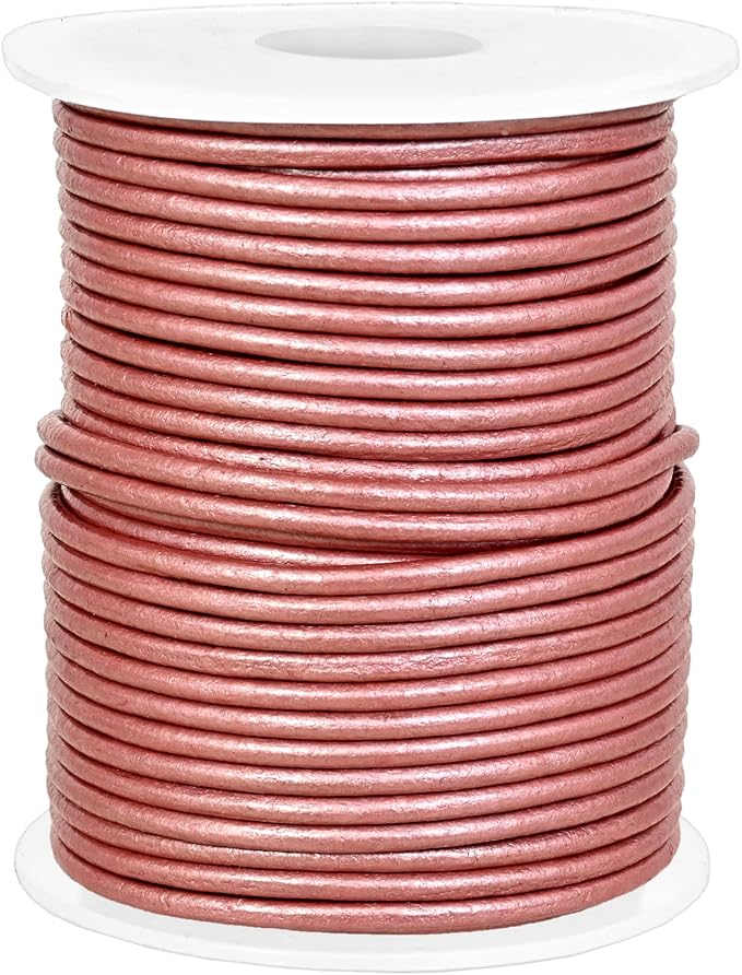 GENIQUE Real/Genuine Round Leather String Cord for Necklace, Bracelets, Jewelry, Kumihimo Braiding, DIY Projects (20 Metres) (2mm, Mystique Pink)