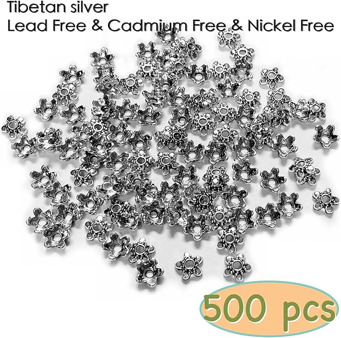 Heather's cf Silver Star Bead Caps 500pcs Antique Silver Spacer Bead Caps for Bracelet Necklace Earrings Jewelry Making Supplies Findings Fit 10-12mm Round Beads