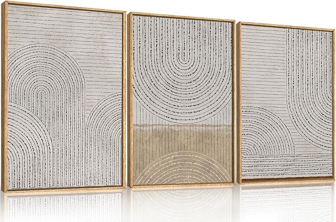 Large Modern Abstract Arch Framed Canvas Wall Art,Neutral Spiral Circles Wall Decor,Boho Beige Geometric Artwork,Mid Century Minimalist Art Print for Living Room,Bedroom,Office- 16"x24"x3