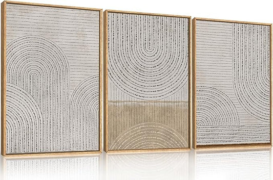 Large Modern Abstract Arch Framed Canvas Wall Art,Neutral Spiral Circles Wall Decor,Boho Beige Geometric Artwork,Mid Century Minimalist Art Print for Living Room,Bedroom,Office- 16"x24"x3