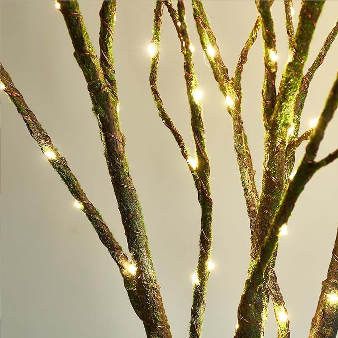 Hairui Lighted Mossy Branches Battery Operated with Timer 32IN 100 LED Fairy Lights, Willow Branch Lights for Home Bedroom Fireplace Christmas Holiday Decor (Vase Excluded)