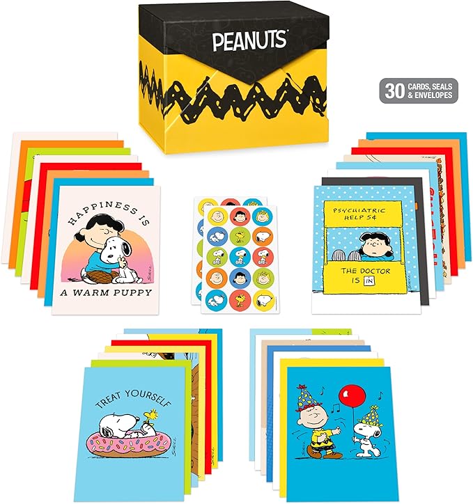 American Greetings 30-Count All Occasions Peanuts Card Pack with Keepsake Box and Envelopes