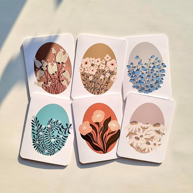 Handmade Floral Note Card Set: Pastel Flower Art, Blank Stationery, Set of 6