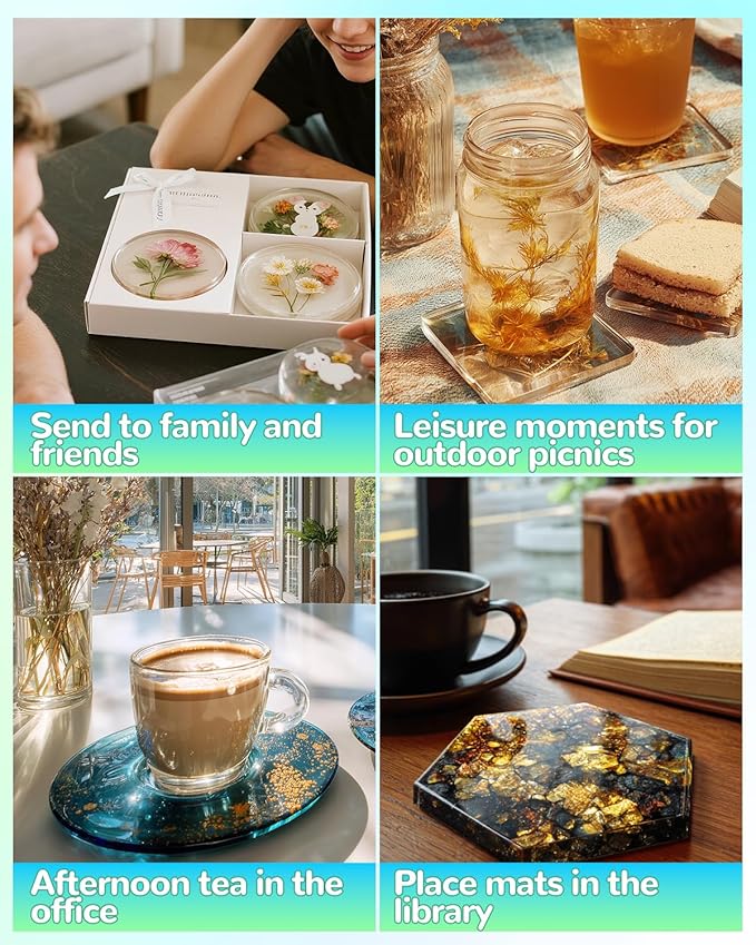 12 Pcs Silicone Coaster Resin Mold Set, Triangular Round Octagonal Coaster Molds with Holder Molds for Epoxy Resin, DIY Art Craft Cup Mats, Beginner-Friendly Christmas Kit