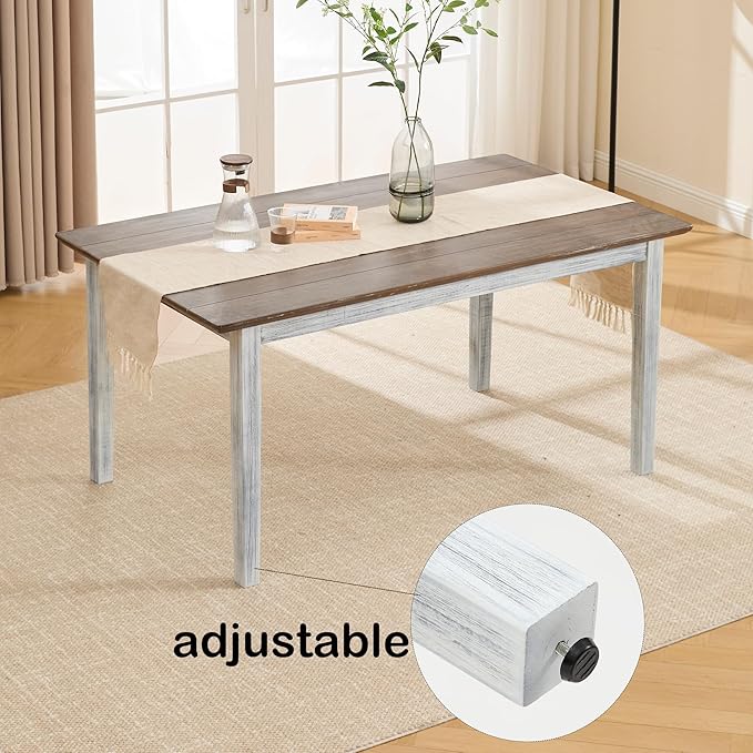 LZAREAL Farmhouse Dining Table for 4 6 Antiqued Solid Wood Dining Room Table Rectangular Color Blocking Kitchen Table for Dining Room Kitchen Restaurant, White and Walnut