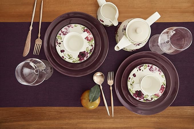 Solino Home Linen Chambray Burgundy Table Runner 156 Inches Long - Athena, 100% Pure Linen 14 x 156 Inch Table Runner for Valentines