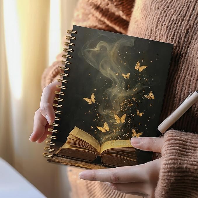 Butterfly Reading Notebook, Book Reading Journal for Book Lovers, Bookish Reader Gifts Journal, Vintage Moody Butterfly Dark Academia Spiral Notebook, 5.5x8.3 Inch