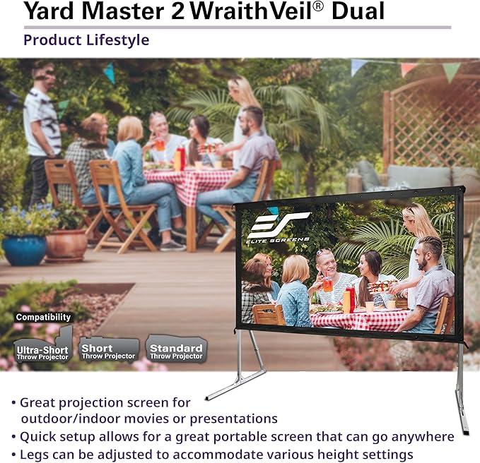 Elite Screens Yard Master 2 WraithVeil Projector Screen 180-INCH 16:9 Front and Rear 4K/8K Ultra HD Active 3D HDR Movie Screen, OMS180H2-DUAL