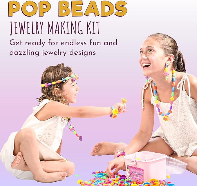 Orian Pop Beads Jewelry Making Kit for Girls, 500+ Piece Set for Girls Ages 3 and Up,Colorful Snap Beads,Bracelet,Necklaces and Rings Unicorn Gift Bag