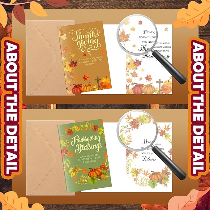 100 Sets Thanksgiving Greeting Cards with Envelopes Religious Cards with Bible Verses Pumpkin Thank You Bulk Kraft Envelopes for Fall Autumn Thanksgiving Party Supplies, 4 x 6 Inch