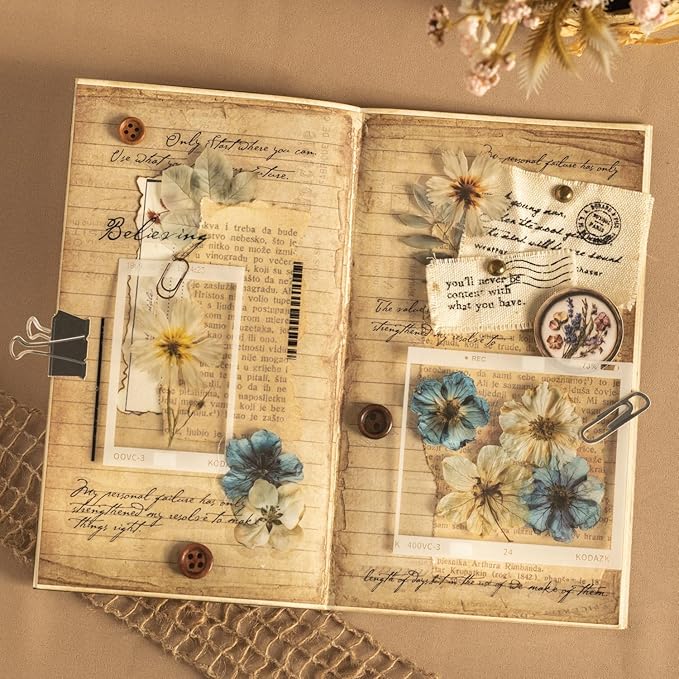 216PCS Scrapbook Stickers Set,Transparent Dried Flower Stickers for Journaling,Scrapbooking,Junk Journal Supplies,Photo Frame,Phone Case,Cups,Planner,DIY Craft(Dried Flowers)