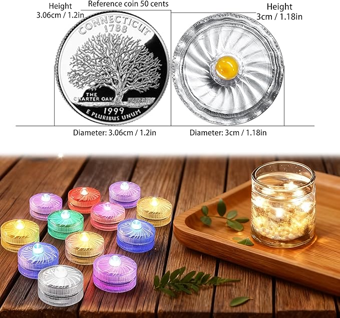 HL Submersible LED Light,RGB Small LED Light,100 Hours Waterproof Flameless Led Lights Battery Powered for Wedding Home Vase Festival Party Decoration 12pcs(Built-in 24 Batteries)