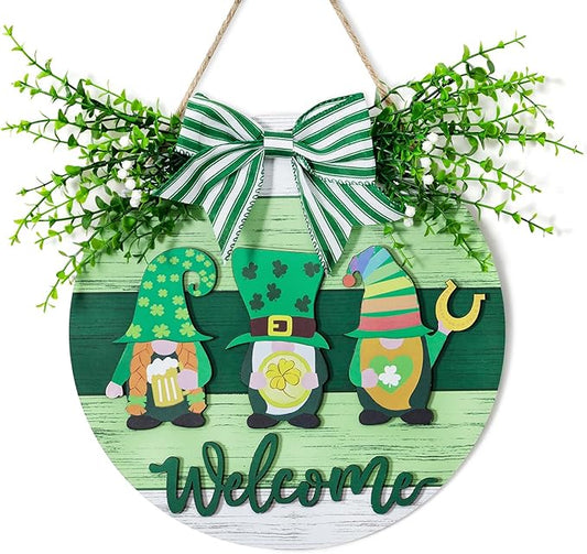 St Patricks Day Decorations: Irish Decor for Front Door Green Welcome Sign Gnomes Wall Hanging Saint Patrick's Day Wreath